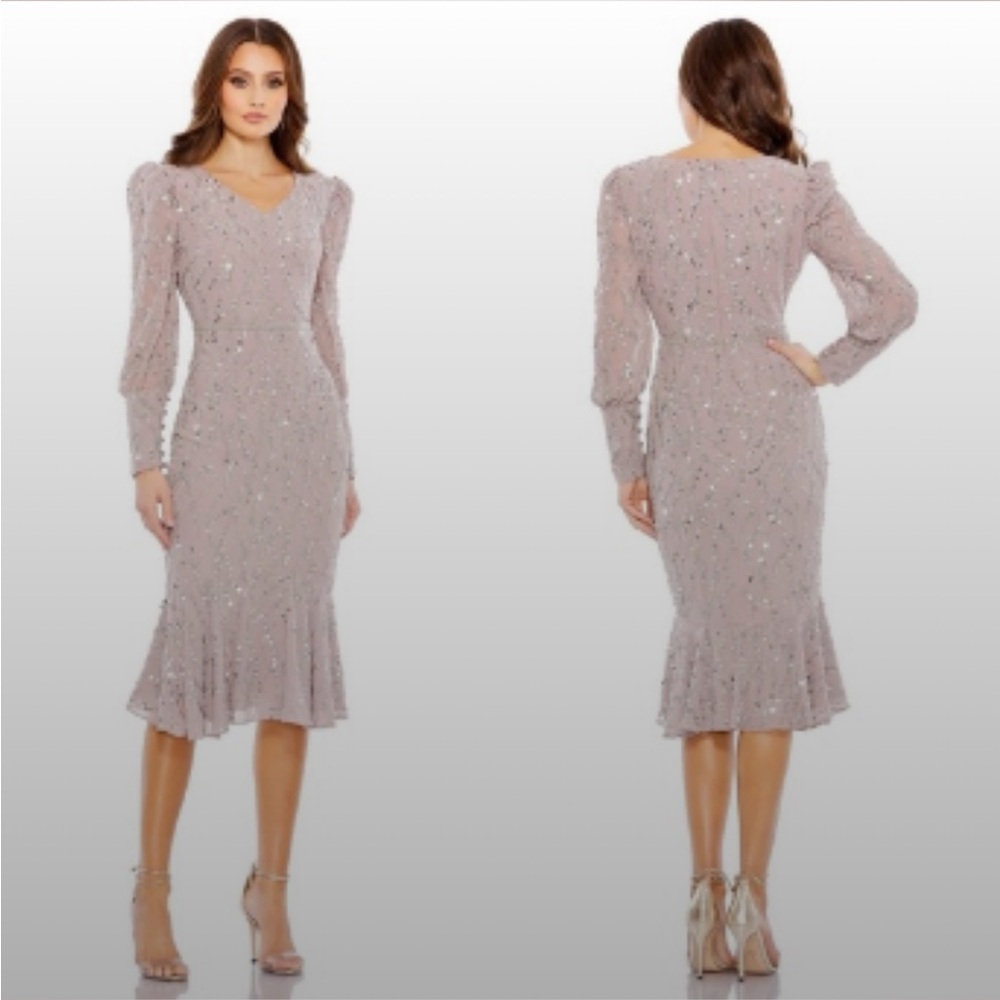 Mac Duggal Long Bishop Sleeve Dress in Light Purple